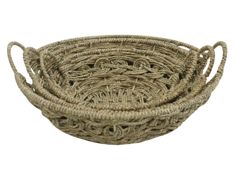 Refined Seagrass Open Weave Storage Baskets with Handles - Eco-friendly Home Decor Solutions